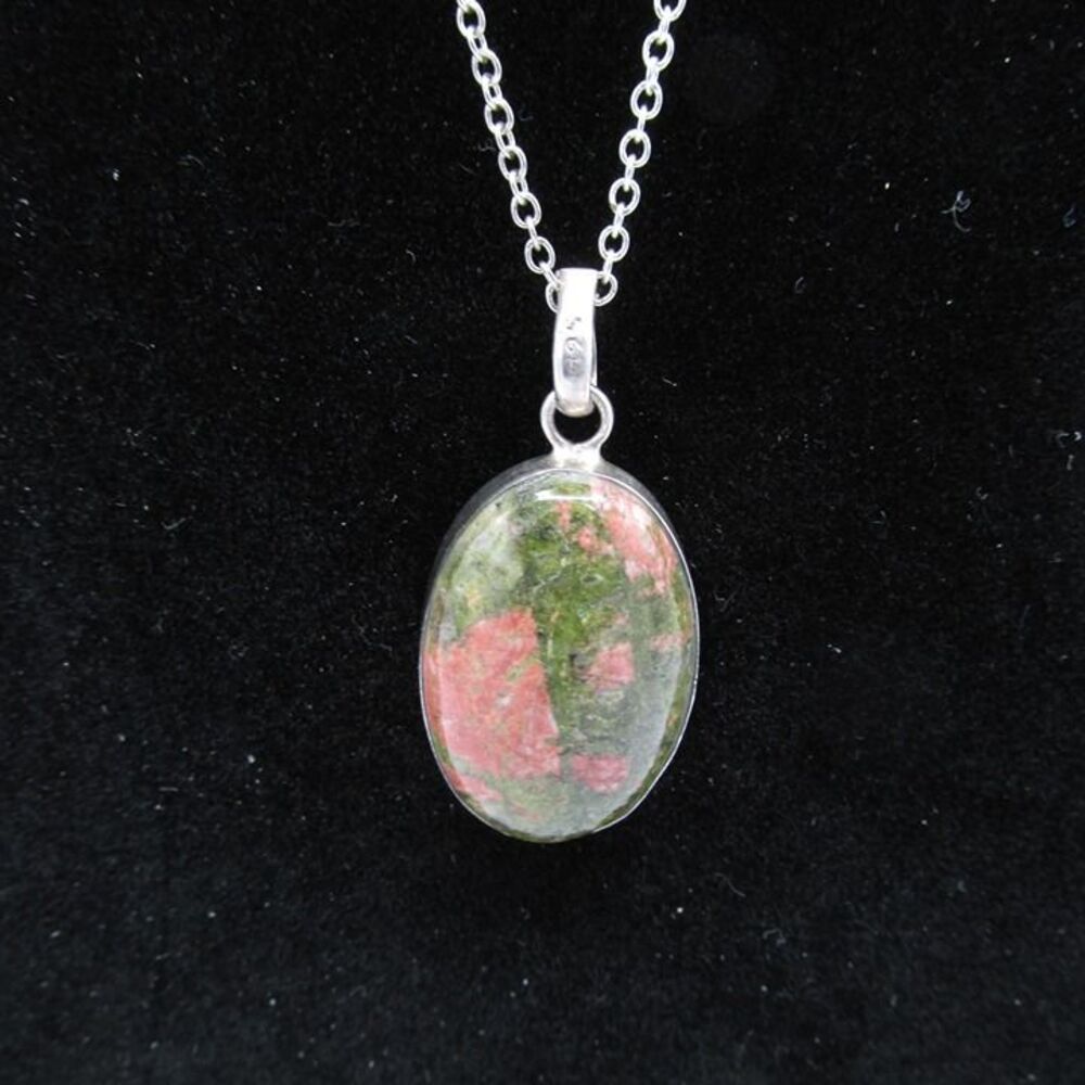 Unakite Stone Rock Oval Pendant Bezel Setting 25 mm x 17 mm with Sterling Chain
